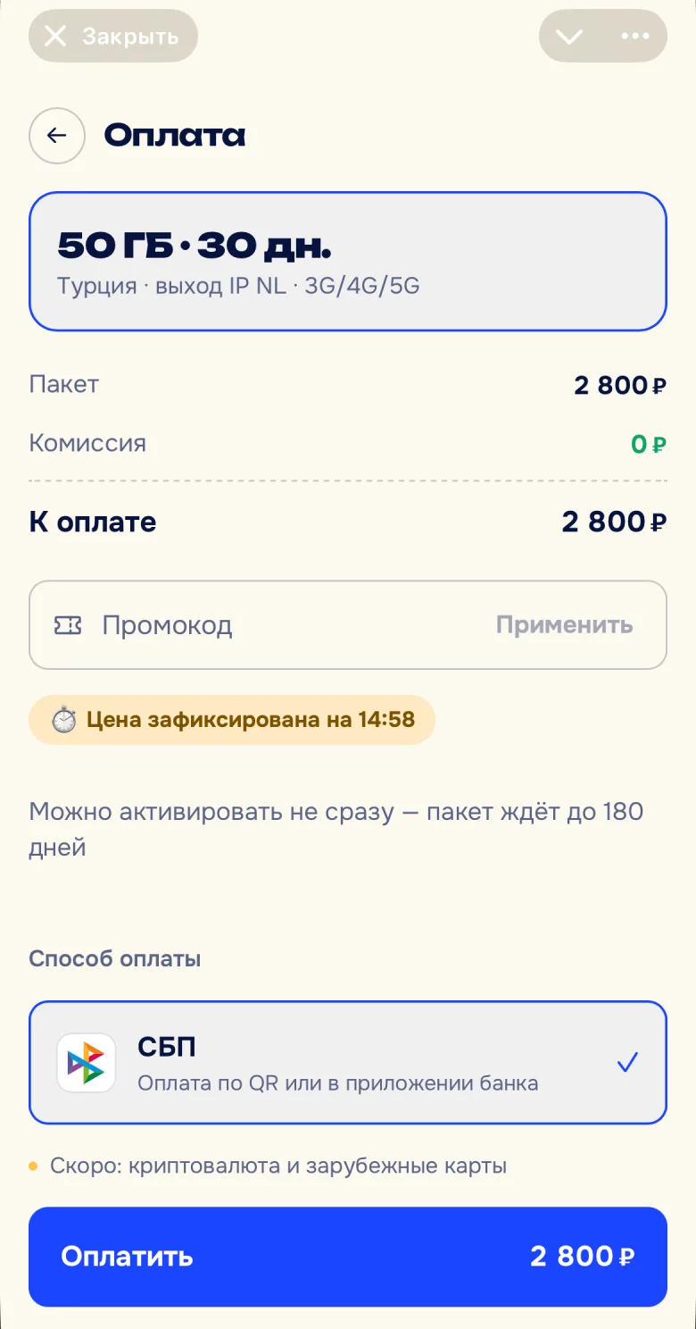 Экран оплаты